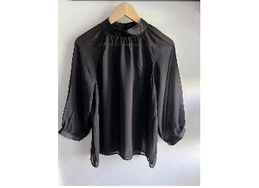 GORMAN Sheer Black Short Sleeve Top Red Buttons Size 10 Cue Style