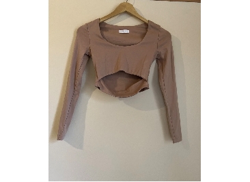 KOOKAI Taupe Cut Out Long Sleeve Crop Cotton Stretch Size 1