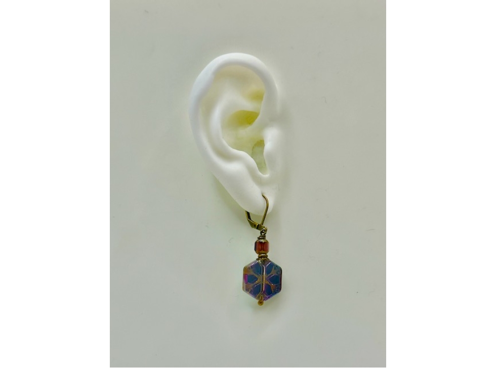 Czech Glass Purple SnowFlake Earrings